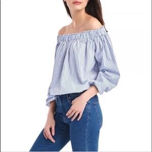 GAP Striped 3/4 Sleeve Off Shoulder Shirt Blouse Top Buttons Blue S